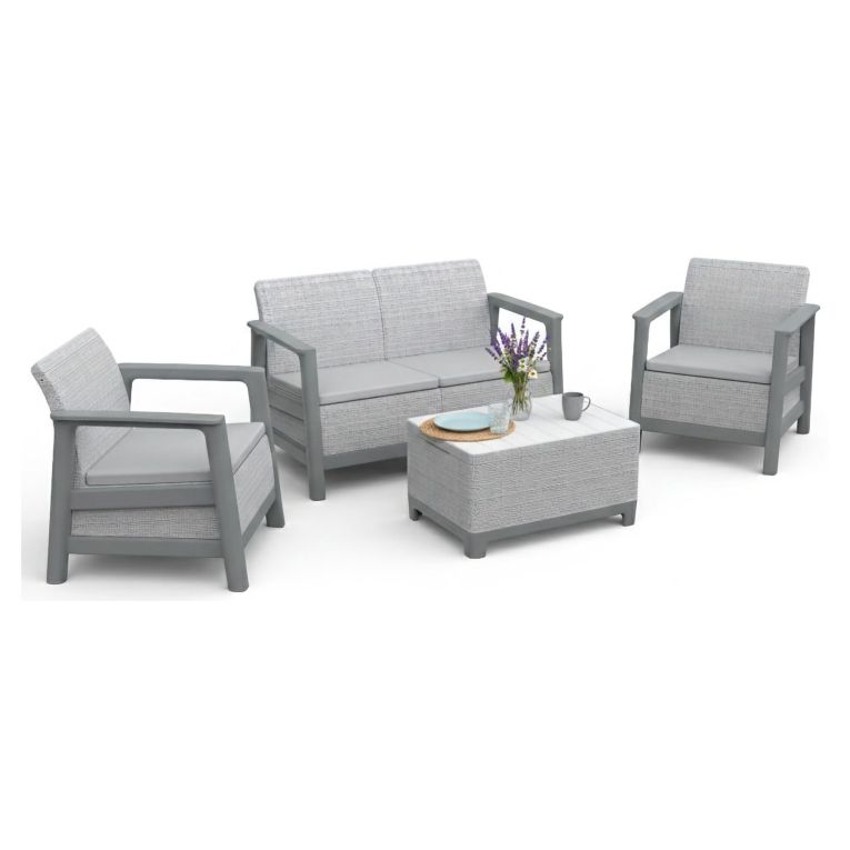 Set Salotto da Esterno Grigio Chiaro 4 Posti un Tavolino, Resistenti ai Raggi uv - Grafton