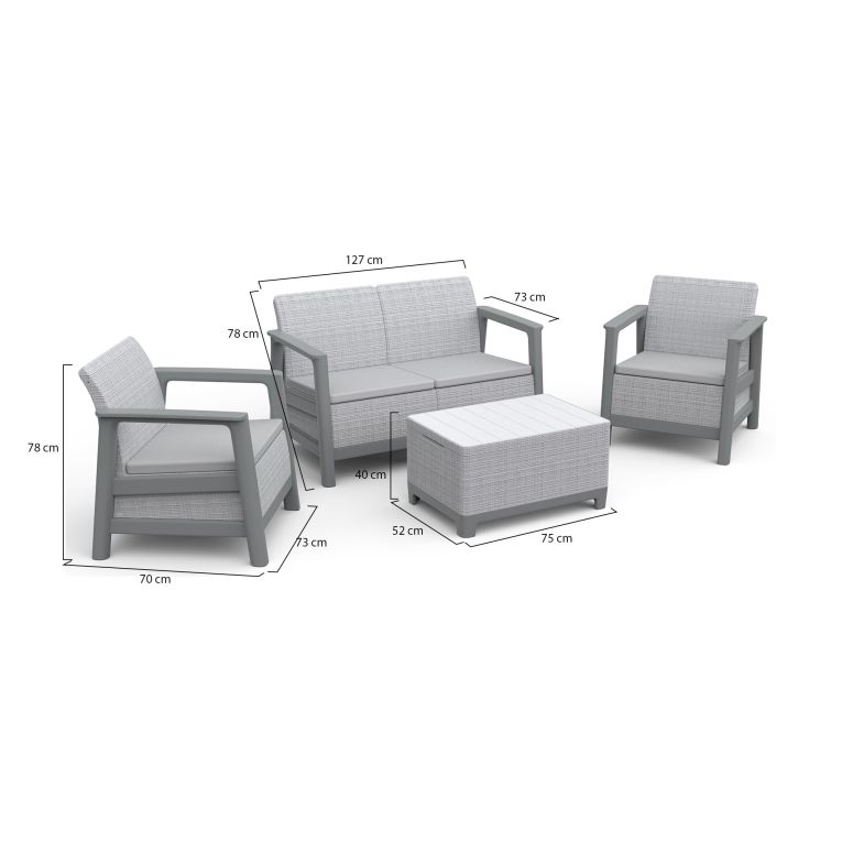 Set Salotto da Esterno Grigio Chiaro 4 Posti un Tavolino, Resistenti ai Raggi uv - Grafton