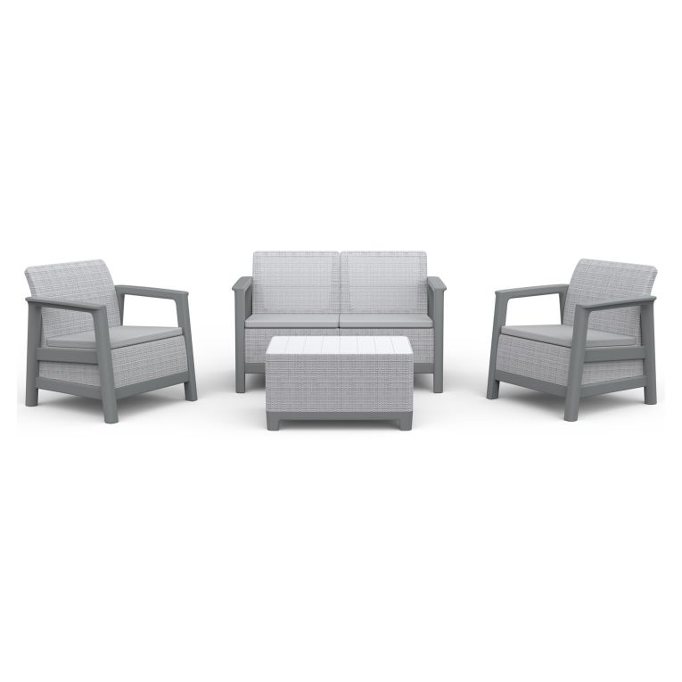Set Salotto da Esterno Grigio Chiaro 4 Posti un Tavolino, Resistenti ai Raggi uv - Grafton