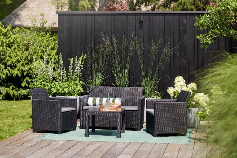 Set salotto da esterno Guarano, Salottino outdoor, Set da balcone o giardino, Composizione soggiorno per esterni, 113x65 h74 cm, Antracite