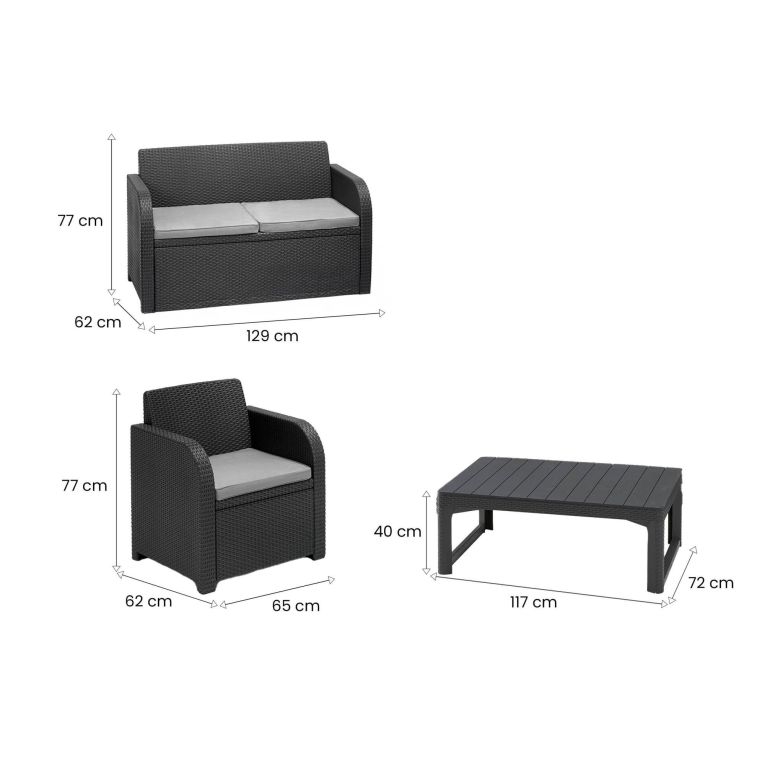 Set salotto da esterno Joliette, 129x62 h77 cm, Antracite