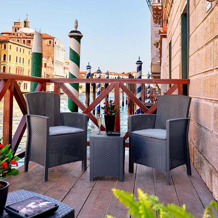 Set salotto da esterno Jupiter, Set da giardino con cuscini, Salottino indoor e outdoor effetto rattan, 100% Made in Italy, Antracite