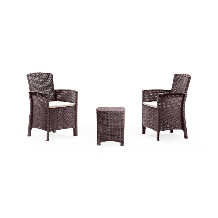 Set salotto da esterno Jupiter, Set da giardino con cuscini, Salottino indoor e outdoor effetto rattan, 100% Made in Italy, Marrone