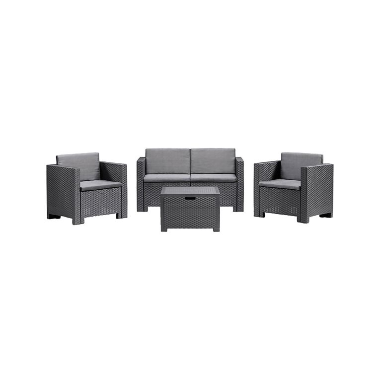Set salotto da esterno Kuiper, Salottino outdoor, Set da balcone o giardino, Composizione soggiorno per esterni, Made in Italy, Antracite