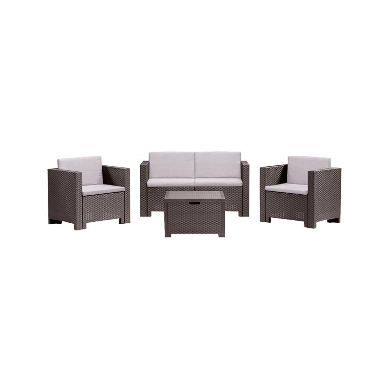 Set salotto da esterno Kuiper, Salottino outdoor, Set da balcone o giardino, Composizione soggiorno per esterni, Made in Italy, Marrone