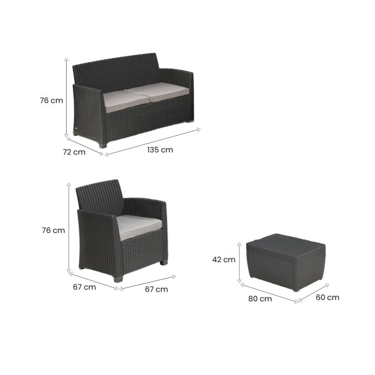 Set salotto da esterno Langley, 135x72 h76 cm, Antracite