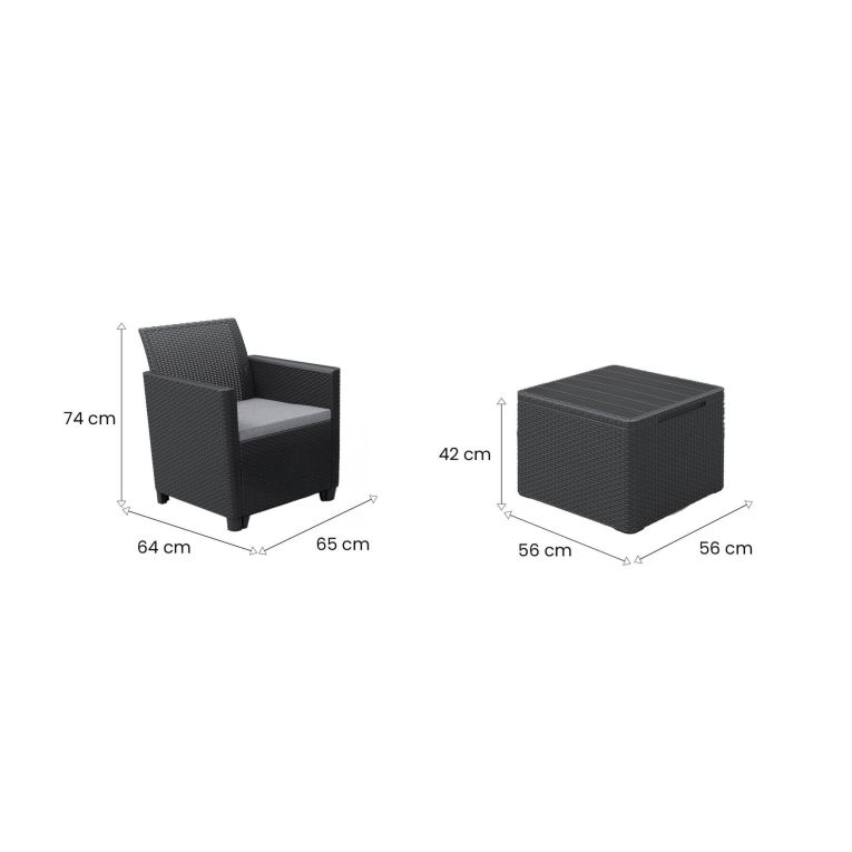 Set salotto da esterno Limena, Salottino outdoor, Set da balcone o giardino, Composizione soggiorno per esterni, 64x65 h74 cm, Antracite