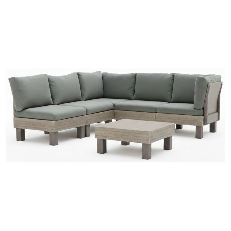 Set Salotto da Esterno Marrone Noce Grigio 5 Posti un Tavolino, Componibile Modulabile Resistente ai Raggi uv Impermeabile - Kendrick