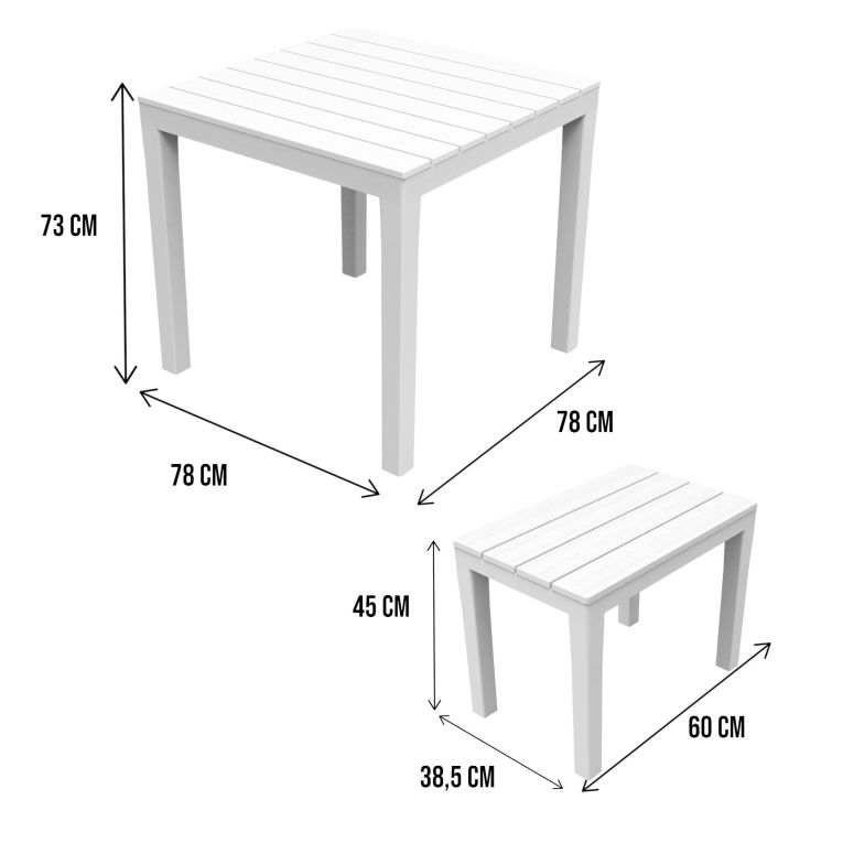Set salotto da esterno Moncalieri, Set da giardino con 1 tavolo quadrato e 2 panche, Set indoor e outdoor da Pic Nic, 100% Made in Italy, Bianco
