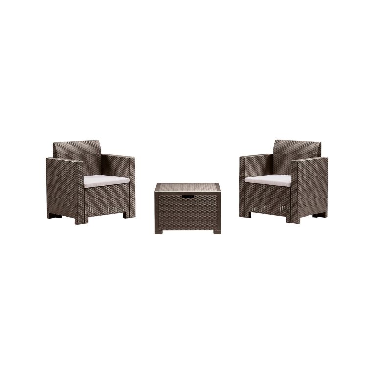 Set salotto da esterno Neptune, Salottino outdoor, Set da balcone o giardino, Composizione soggiorno per esterni, Made in Italy, Tortora