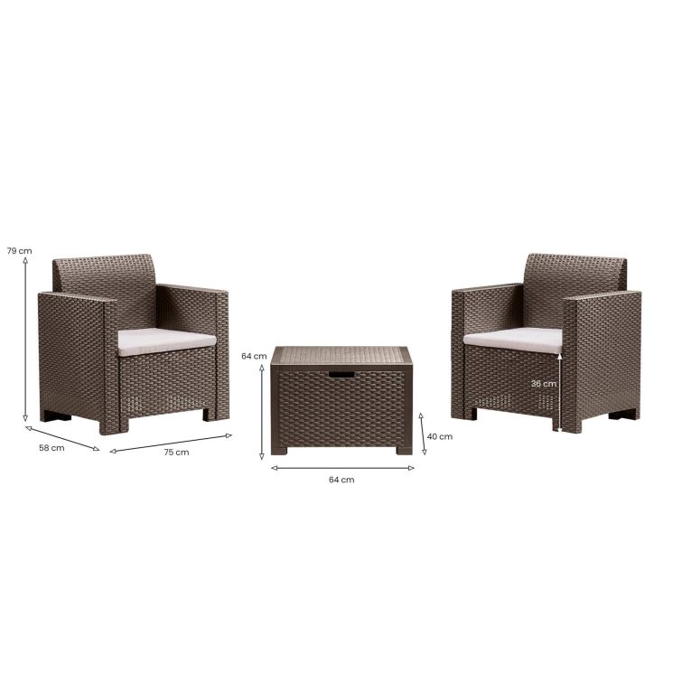 Set salotto da esterno Neptune, Salottino outdoor, Set da balcone o giardino, Composizione soggiorno per esterni, Made in Italy, Tortora
