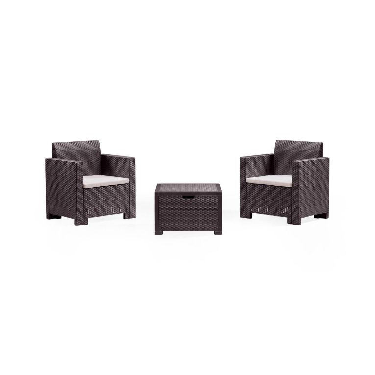 Set salotto da esterno Neptune, Set da giardino con cuscini, Salottino indoor e outdoor effetto rattan, 100% Made in Italy, Marrone