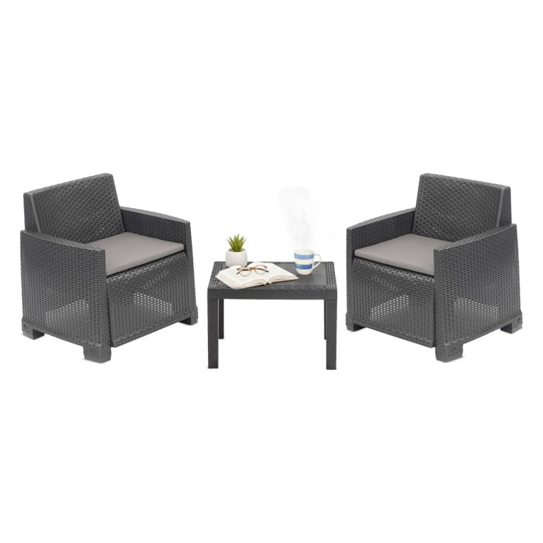 Set Salotto da Esterno Nero Antracite 2 Posti un Tavolino, Cuscini Inclusi - Rosta