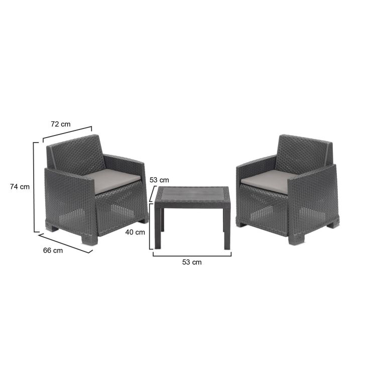Set Salotto da Esterno Nero Antracite 2 Posti un Tavolino, Cuscini Inclusi - Rosta