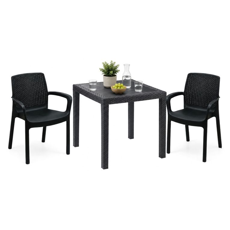 Set Salotto da Esterno Nero Antracite 2 Posti un Tavolino, Impermeabile Idrorepellente Made in Italy - Matali