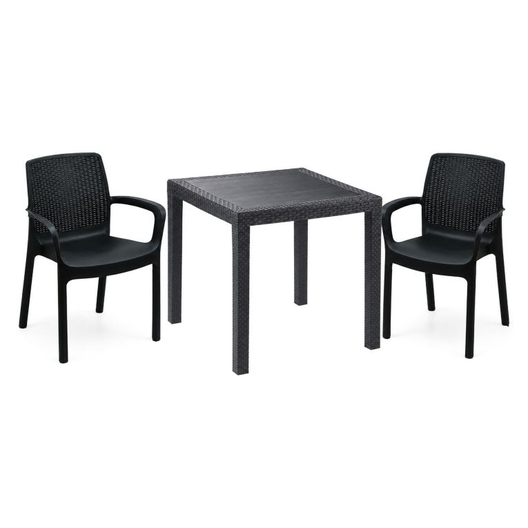 Set Salotto da Esterno Nero Antracite 2 Posti un Tavolino, Impermeabile Idrorepellente Made in Italy - Matali