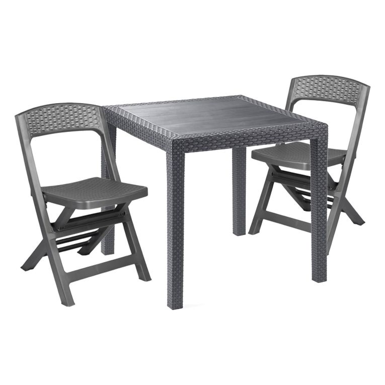 Set Salotto da Esterno Nero Antracite 2 Posti un Tavolino, Impermeabile Made in Italy - Sanzeno