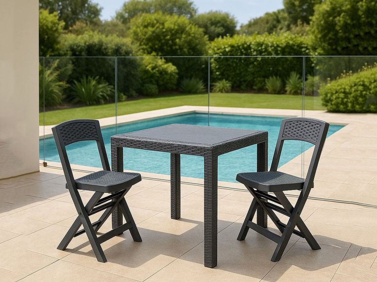 Set Salotto da Esterno Nero Antracite 2 Posti un Tavolino, Impermeabile Made in Italy - Sanzeno