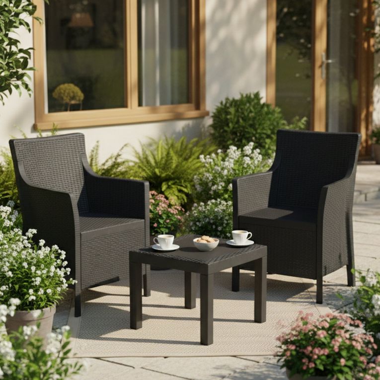 Set Salotto da Esterno Nero Antracite 2 Posti un Tavolino, Made in Italy - Ben