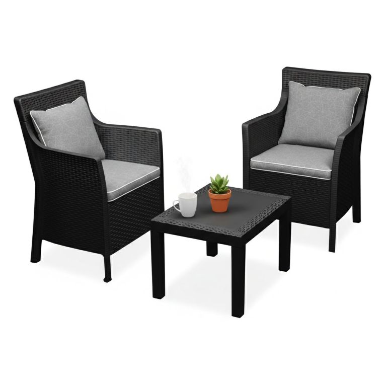 Set Salotto da Esterno Nero Antracite 2 Posti un Tavolino, Made in Italy - Ben