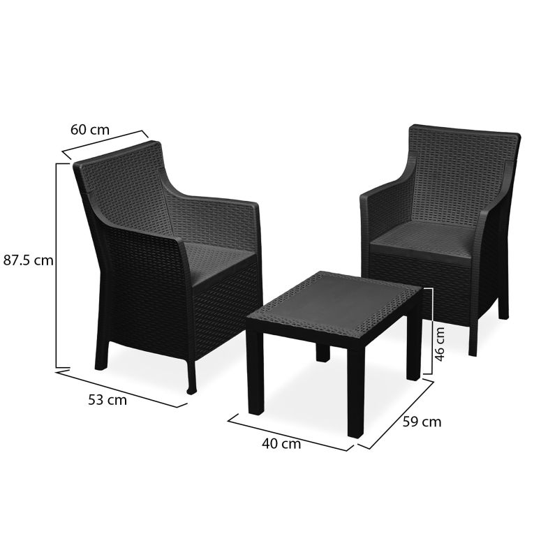 Set Salotto da Esterno Nero Antracite 2 Posti un Tavolino, Made in Italy - Ben