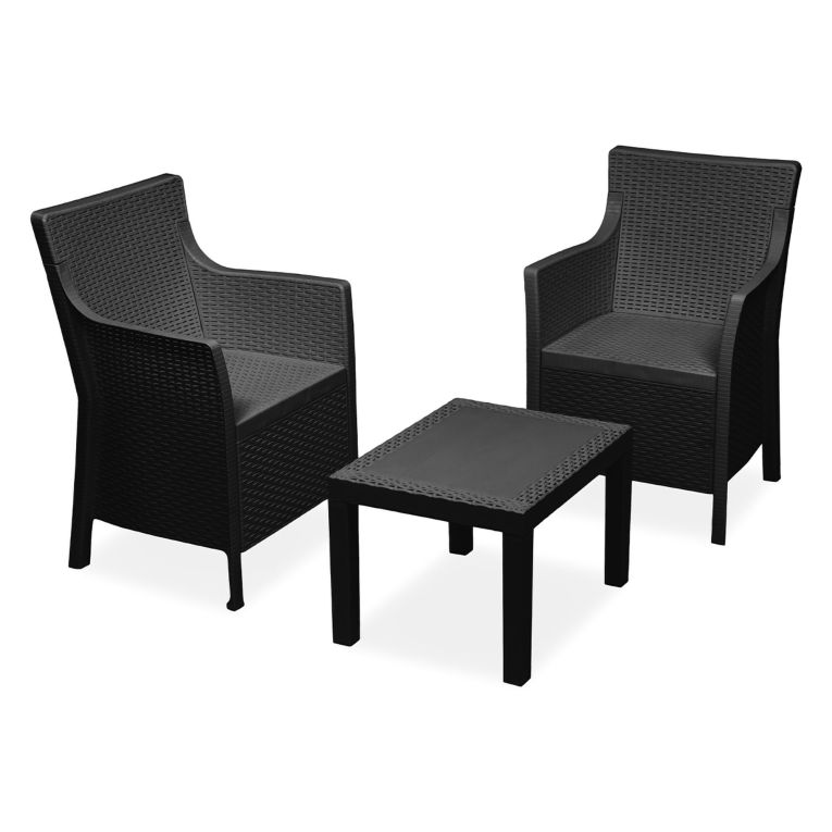 Set Salotto da Esterno Nero Antracite 2 Posti un Tavolino, Made in Italy - Ben