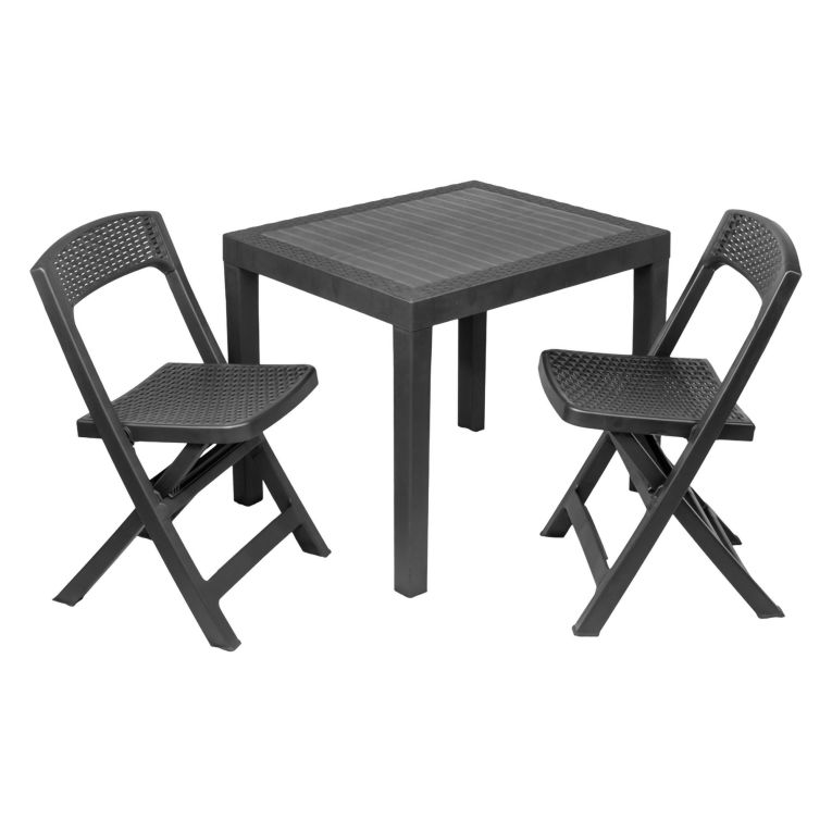 Set Salotto da Esterno Nero Antracite 2 Posti un Tavolino, Made in Italy - Corinth