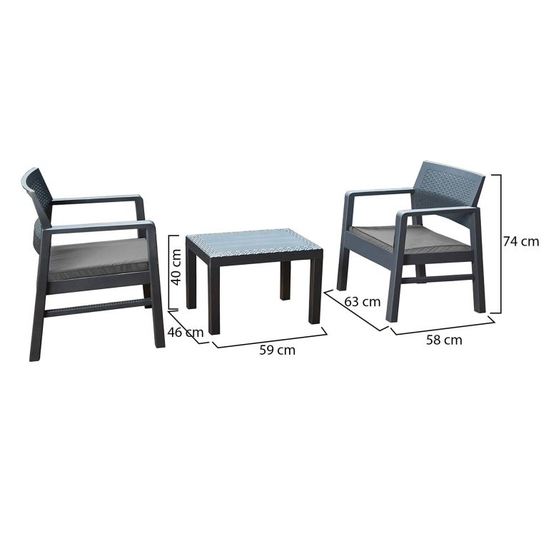 Set Salotto da Esterno Nero Antracite 2 Posti un Tavolino, Made in Italy - Floritan