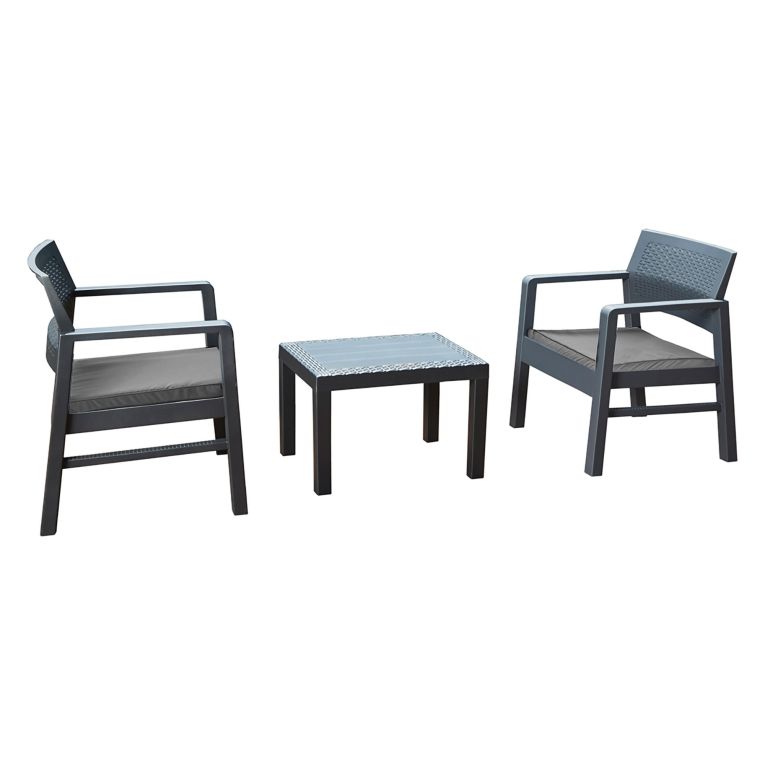 Set Salotto da Esterno Nero Antracite 2 Posti un Tavolino, Made in Italy - Floritan