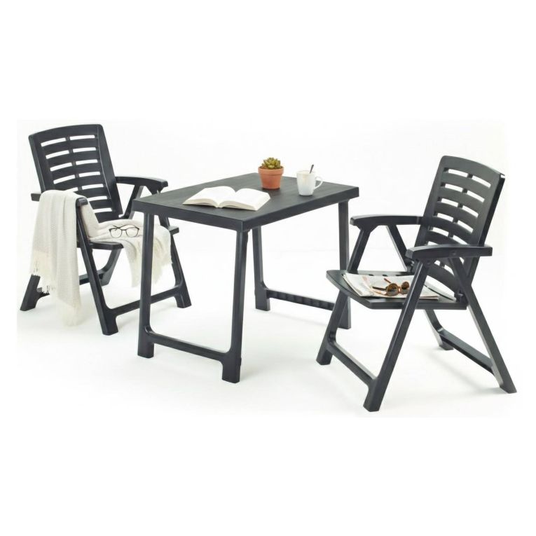 Set Salotto da Esterno Nero Antracite 2 Posti un Tavolino, set da Campeggio Bistrot Made in Italy - Lithia