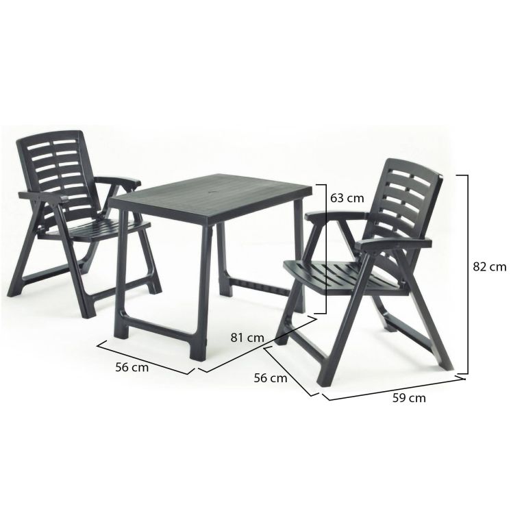 Set Salotto da Esterno Nero Antracite 2 Posti un Tavolino, set da Campeggio Bistrot Made in Italy - Lithia