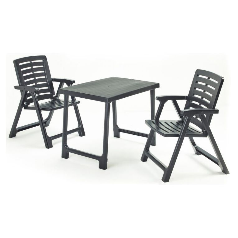 Set Salotto da Esterno Nero Antracite 2 Posti un Tavolino, set da Campeggio Bistrot Made in Italy - Lithia