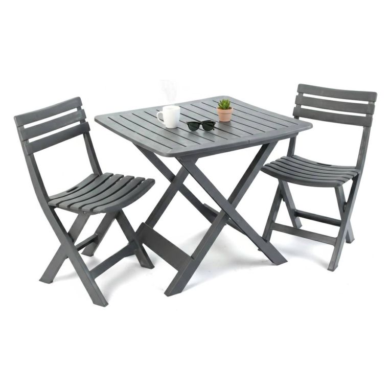 Set Salotto da Esterno Nero Antracite 2 Posti un Tavolino, set Pieghevole Made in Italy - Viticuso