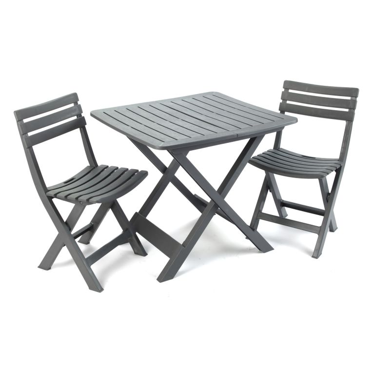 Set Salotto da Esterno Nero Antracite 2 Posti un Tavolino, set Pieghevole Made in Italy - Viticuso