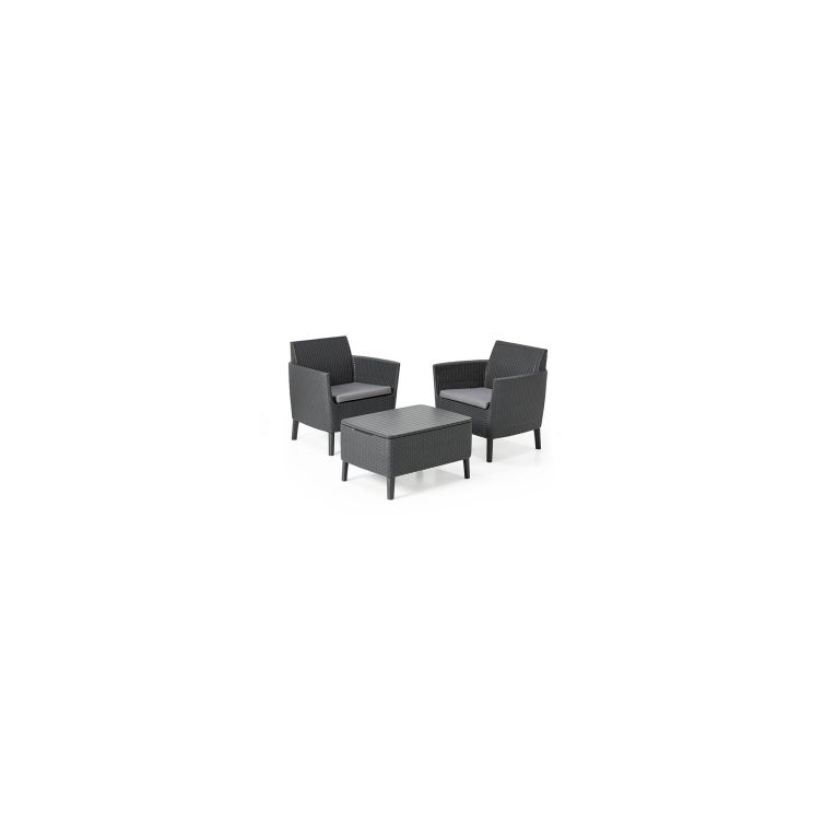 Set Salotto da Esterno Nero Antracite 2 Posti un Tavolino, Tavolo Tavolino Contenitore - Granbyy