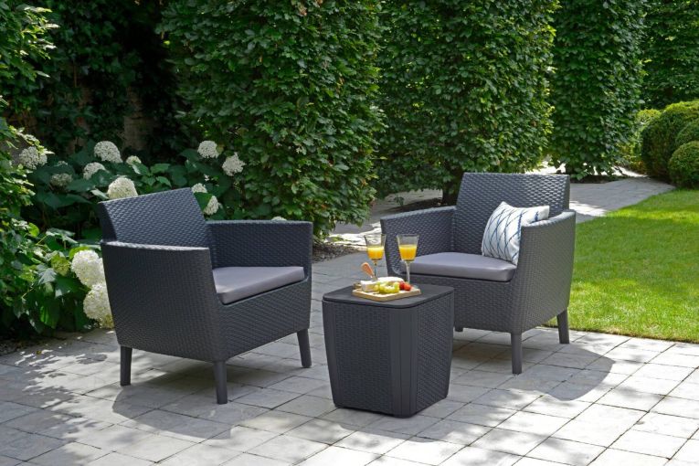 Set Salotto da Esterno Nero Antracite 2 Posti un Tavolino, Tavolo Tavolino Contenitore - Granbyyaan