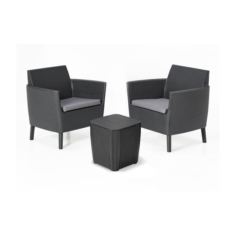 Set Salotto da Esterno Nero Antracite 2 Posti un Tavolino, Tavolo Tavolino Contenitore - Granbyyaan
