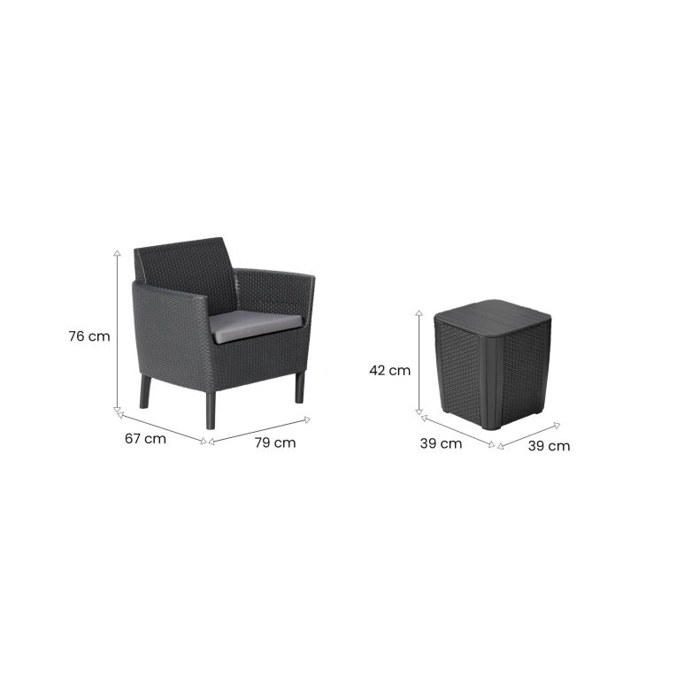 Set Salotto da Esterno Nero Antracite 2 Posti un Tavolino, Tavolo Tavolino Contenitore - Granbyyaan