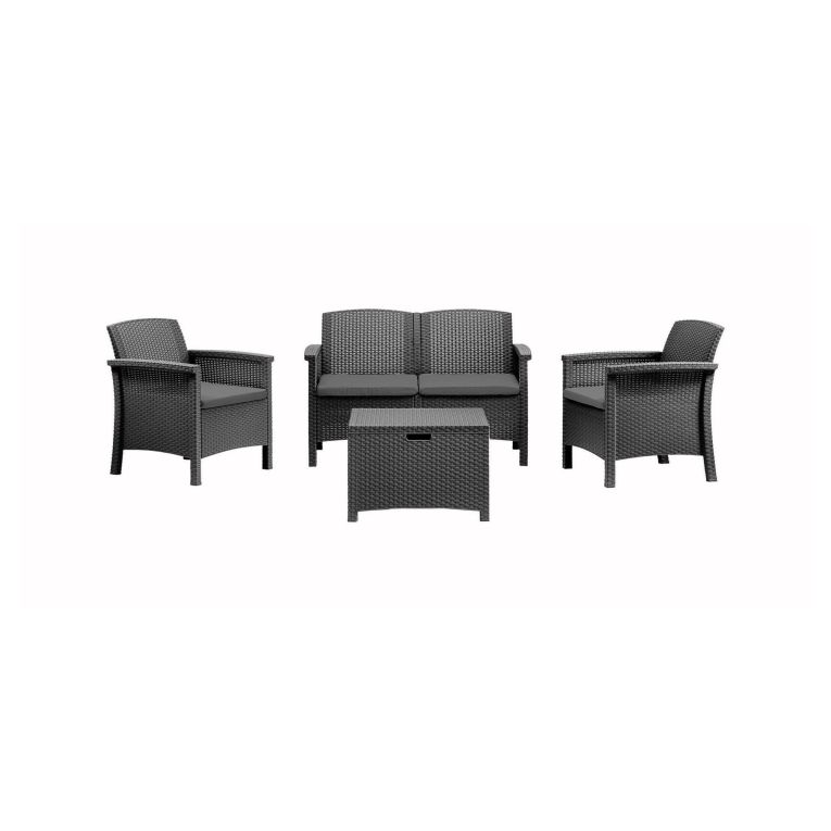 Set Salotto da Esterno Nero Antracite 2 Posti un Tavolino, Tavolo Tavolino Contenitore Made in Italy - Ranica