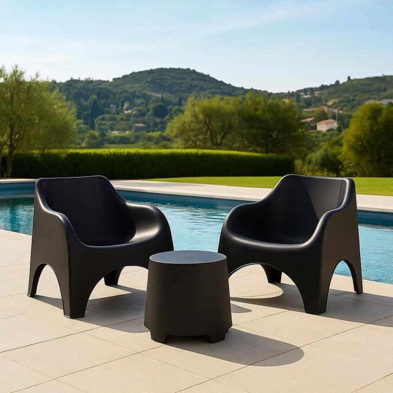 Set Salotto da Esterno Nero Antracite 2 Posti un Tavolino, Tavolo Tavolino - Cormons