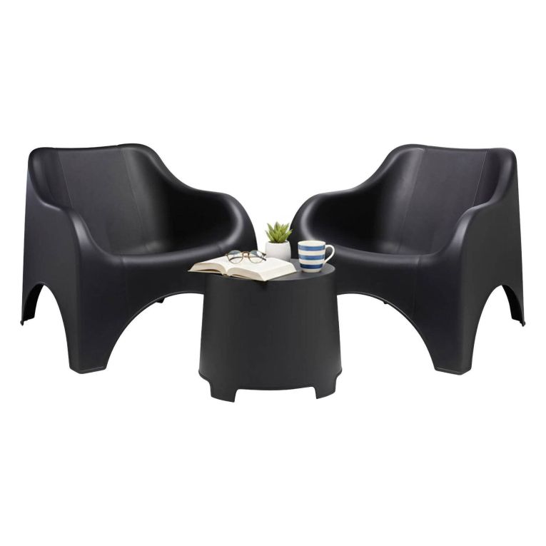 Set Salotto da Esterno Nero Antracite 2 Posti un Tavolino, Tavolo Tavolino - Cormons