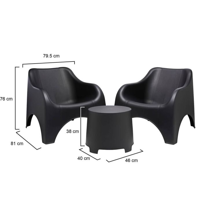 Set Salotto da Esterno Nero Antracite 2 Posti un Tavolino, Tavolo Tavolino - Cormons