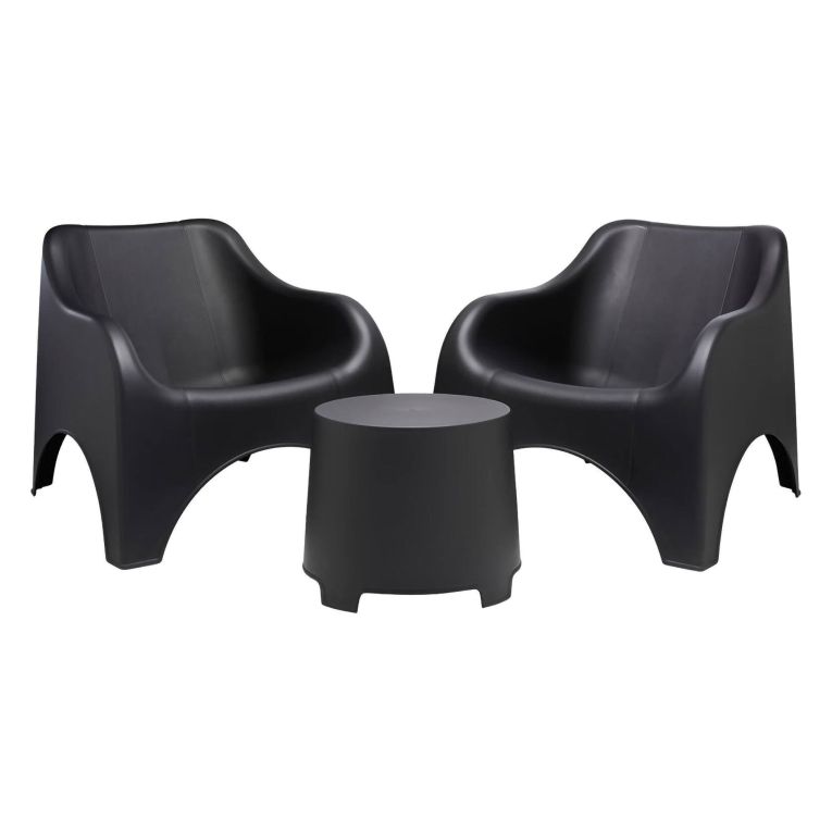 Set Salotto da Esterno Nero Antracite 2 Posti un Tavolino, Tavolo Tavolino - Cormons