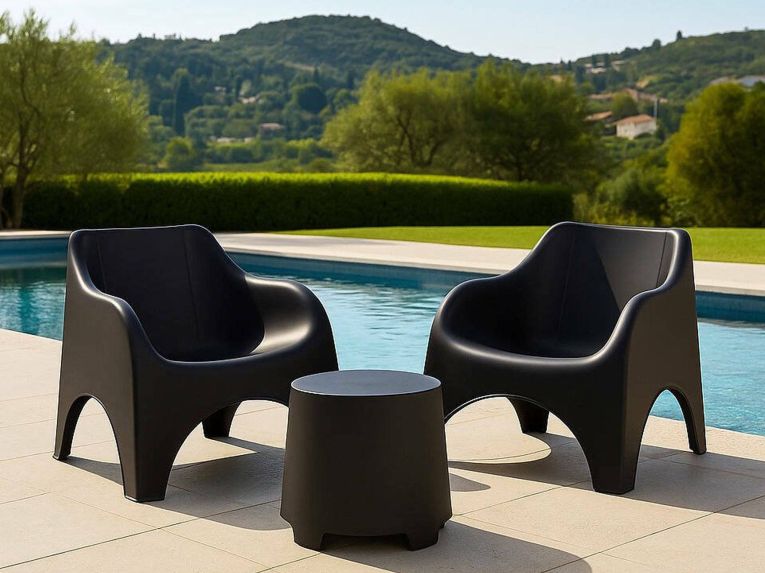 Set Salotto da Esterno Nero Antracite 2 Posti un Tavolino, Tavolo Tavolino - Cormons