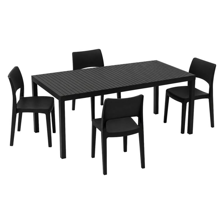 Set Salotto da Esterno Nero Antracite 4 Posti Tavolo Tavolo Allungabile, Finitura Effetto Doghe Made in Italy - Masisa