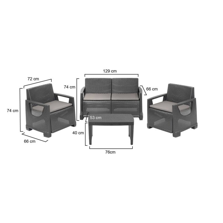 Set Salotto da Esterno Nero Antracite 4 Posti un Tavolino, Cuscini Inclusi - Covo