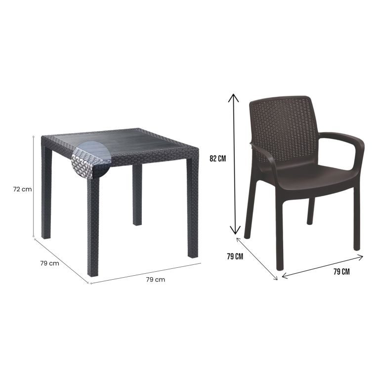 Set Salotto da Esterno Nero Antracite 4 Posti un Tavolino, Impermeabile Idrorepellente Made in Italy - Mataga