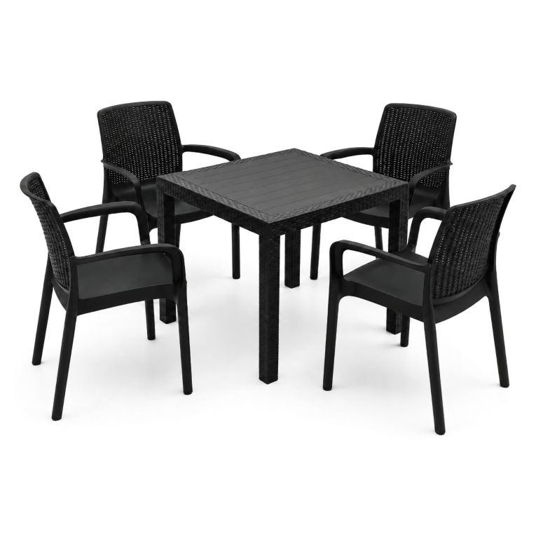 Set Salotto da Esterno Nero Antracite 4 Posti un Tavolino, Impermeabile Idrorepellente Made in Italy - Mataga