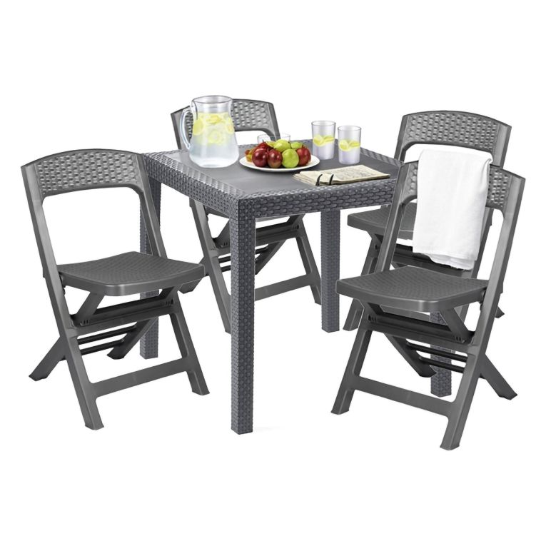 Set Salotto da Esterno Nero Antracite 4 Posti un Tavolino, Impermeabile Made in Italy - Sanzeno