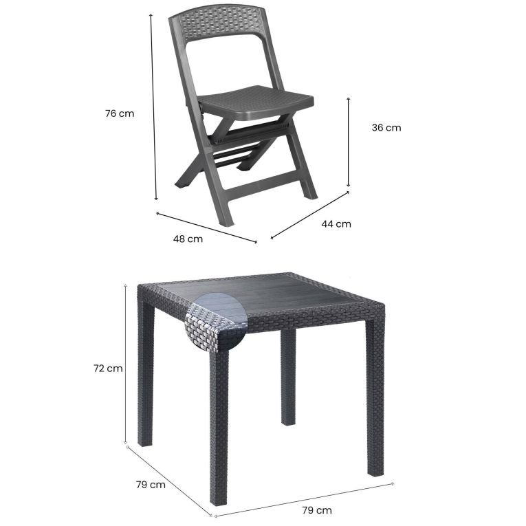 Set Salotto da Esterno Nero Antracite 4 Posti un Tavolino, Impermeabile Made in Italy - Sanzeno